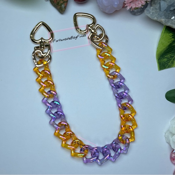 Halloween Orange Purple Triple Hearts Bag Purse Novelty Resin Chain Charm Strap - Picture 13 of 14